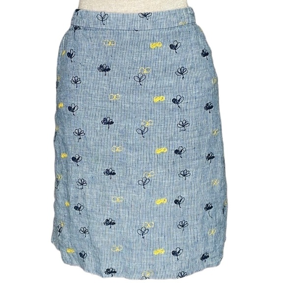 White Stuff Skirt Blue White Stripes Floral Embroidered Size 8 - Picture 1 of 12
